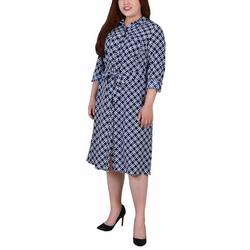 Plus 3/4 Roll Tab Sleeve Belted Shirtdress