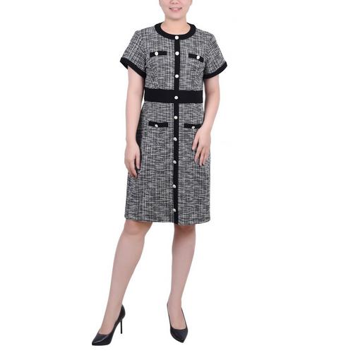 NY Collection Womens Short Sleeve Tweed Dress