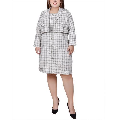 NY Collection Womens Long Sleeve Tweed Dress Set