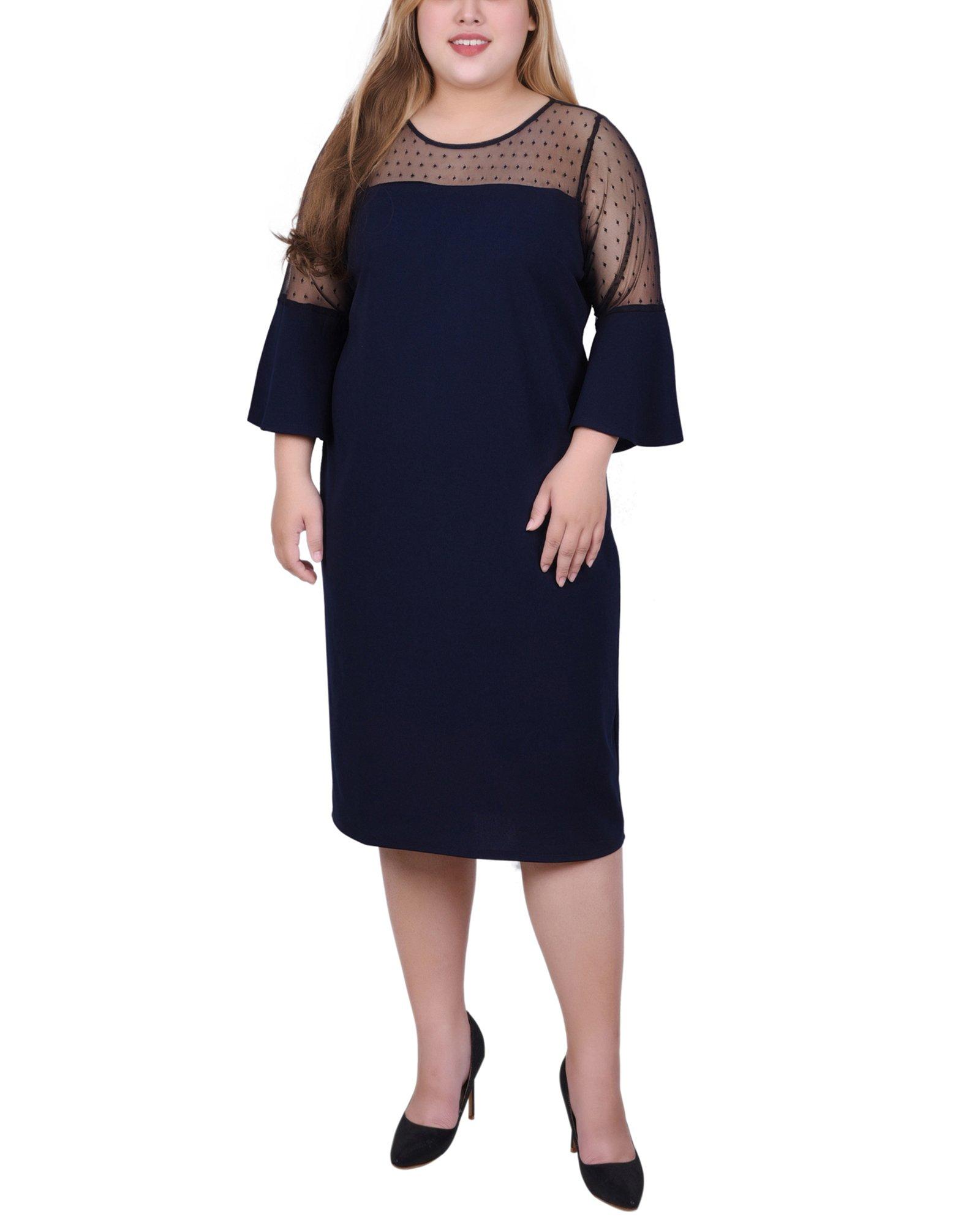 NY Collection Womens Illusion Neck Scuba Dress