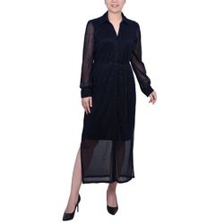 NY Collection Womens Long Sleeve Plisse Mesh Dress