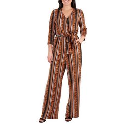 NY Collection Womens Stripes Sash Belt Jumpsuit