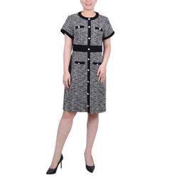 NY Collection Womens Short Sleeve Tweed Dress