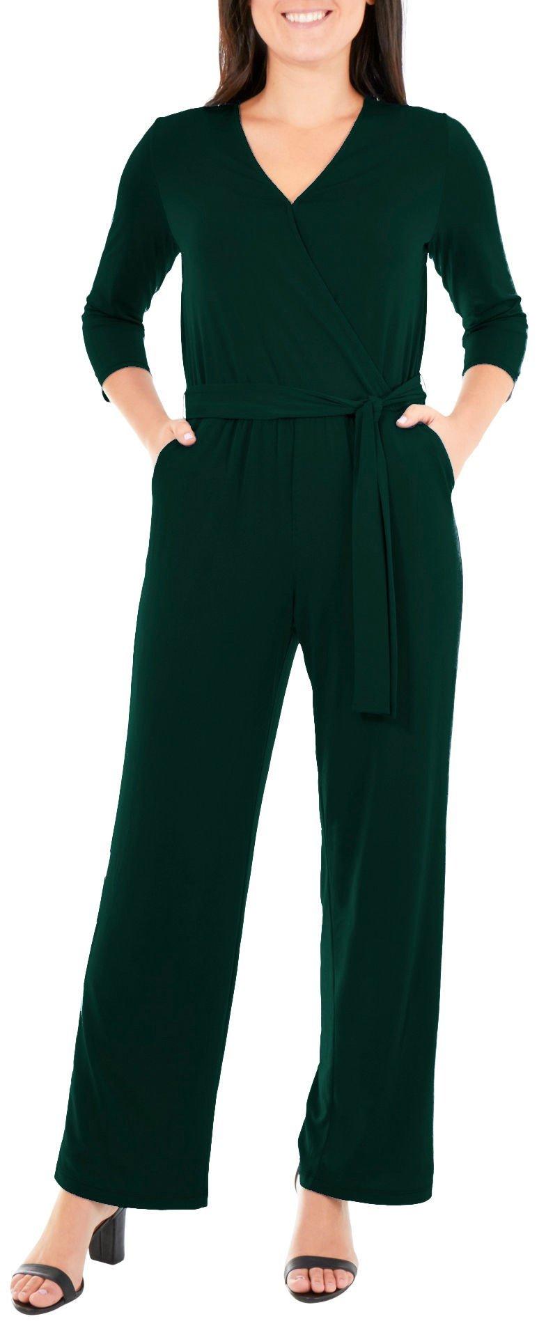 NY Collection Petite Solid Tie Waist V-Neck Jumpsuit