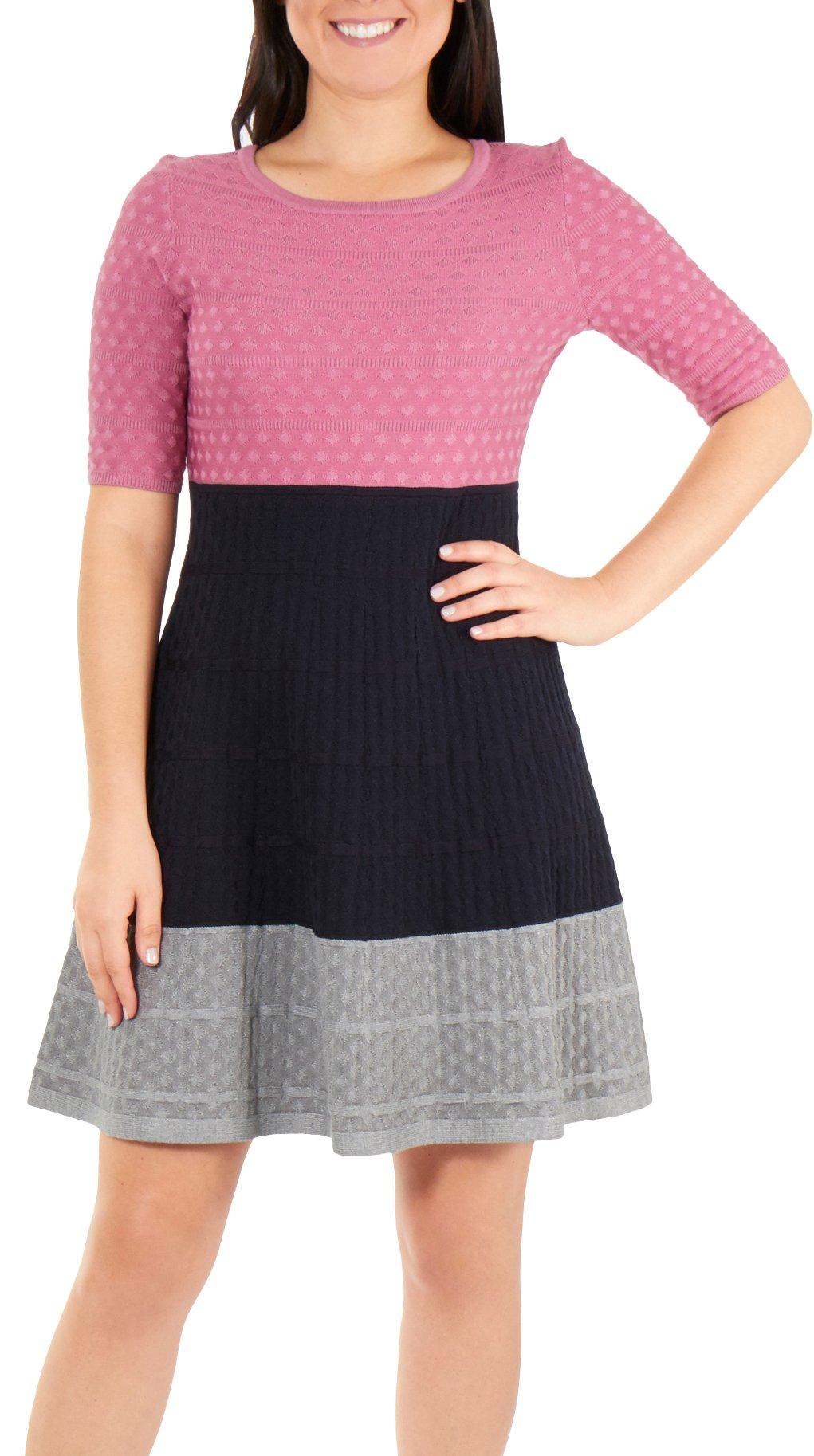 Petite Elbow Sleeve Colorblock Dress