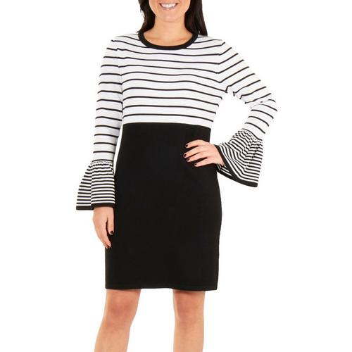NY Collection Womens Long Sleeve Stripe Dress