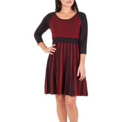 Womens Striped Scoop Neck Flare Dres