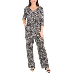 NY Collection Womens Medallion Print Zipper Placket Jumpsuit