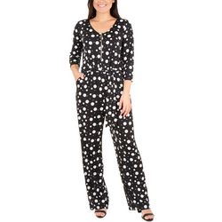 NY Collection Womens Polka Dot Zip Front Jumpsuit