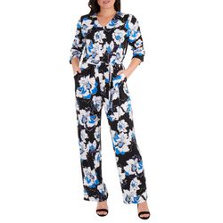 NY Collection Womens Floral Sash Belt Jumpsuit
