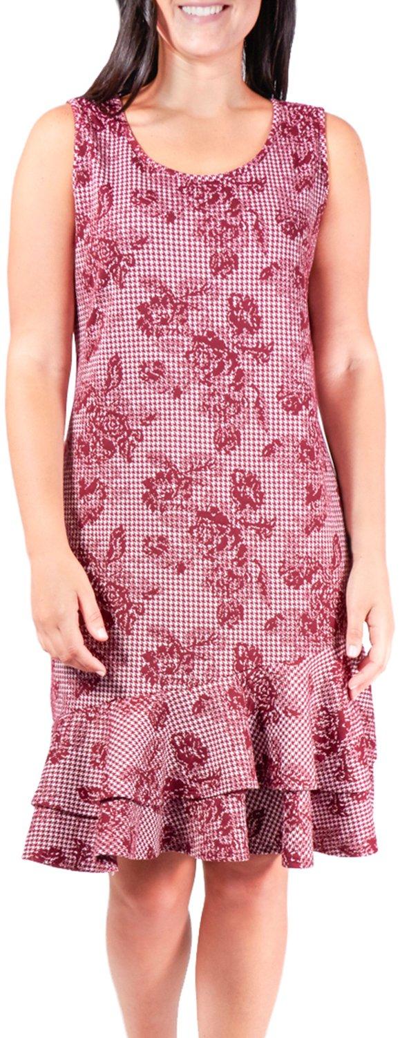 NY Collection Womens Floral Dogtooth Ruffle Dress