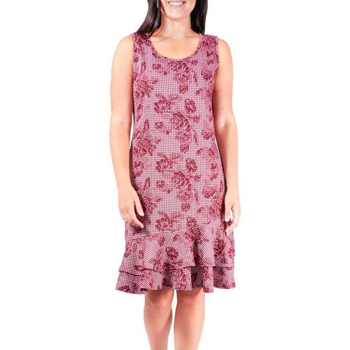 NY Collection Womens Floral Dogtooth Ruffle Dress