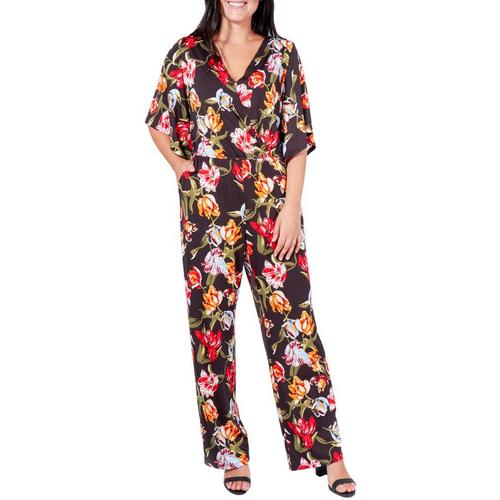 NY Collection Womens Floral Angel Sleeve Jumpsuit