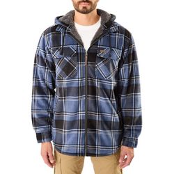 Men's Sherpa-Lined Zip-Front Hooded Microfleece Shirt Jacket