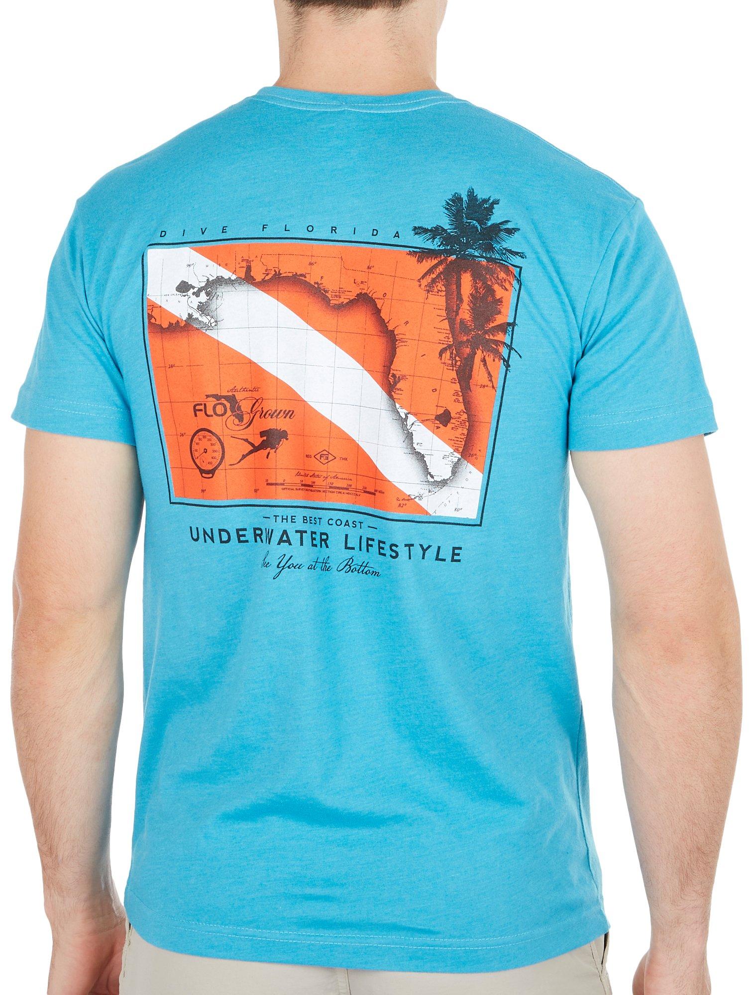 FloGrown Mens Vintage Dive Map Short Sleeve T-Shirt