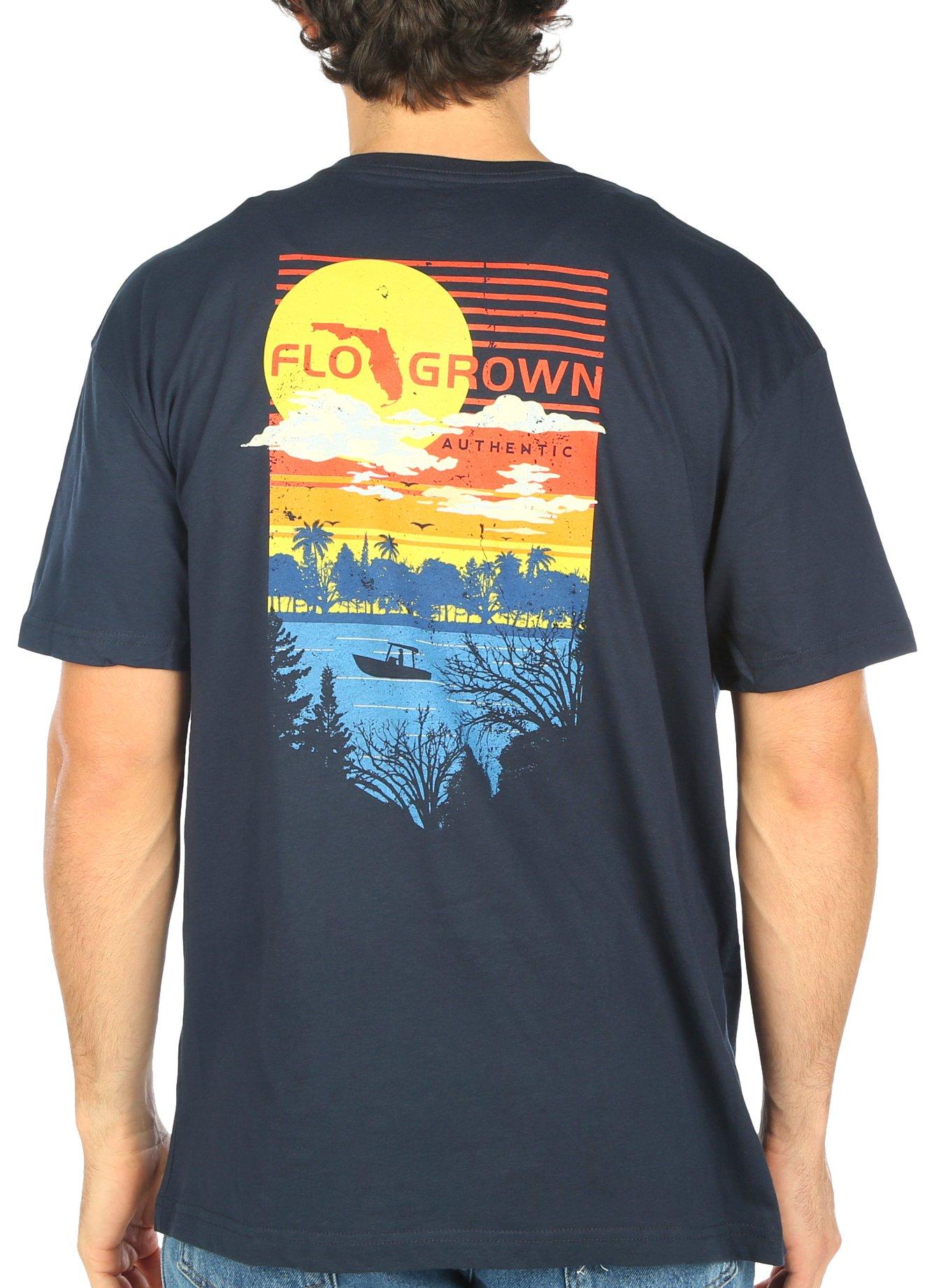FloGrown Mens Sunset Fishing Graphic T-Shirt