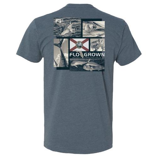 FloGrown Mens Salt Water Fishing Heathered Graphic T-Shirt