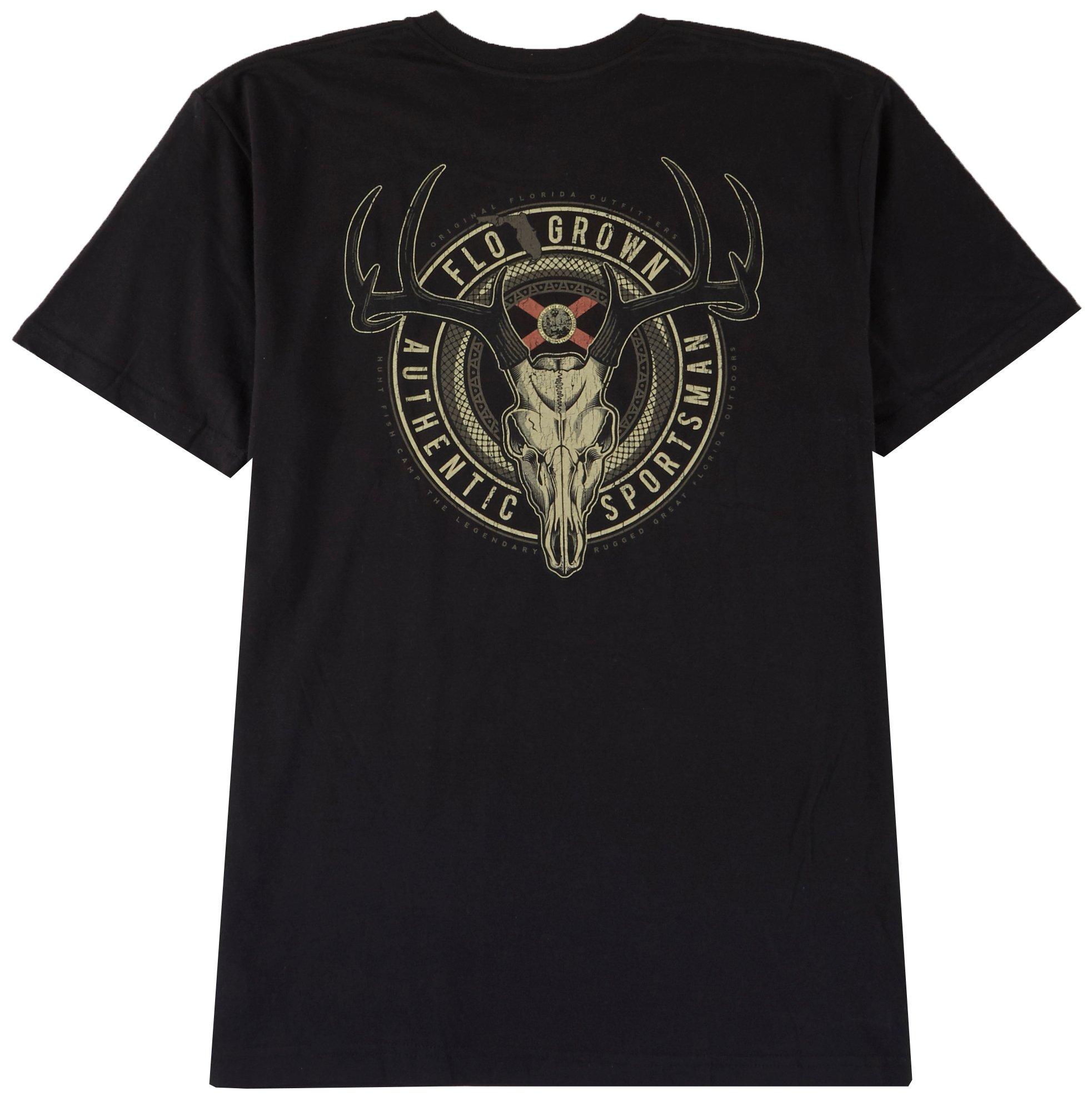 FloGrown Mens Deer Skull Badge Graphic T-Shirt