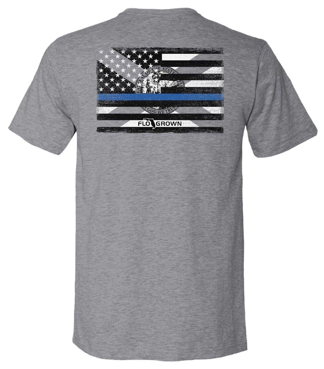FloGrown Mens Blue Line Flag Heathered Graphic T-Shirt