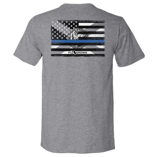 FloGrown Mens Blue Line Flag Heathered Graphic T-Shirt