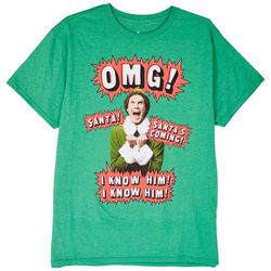 Elf Mens OMG! Santa Is Coming Graphic Short Sleeve T-Shirt