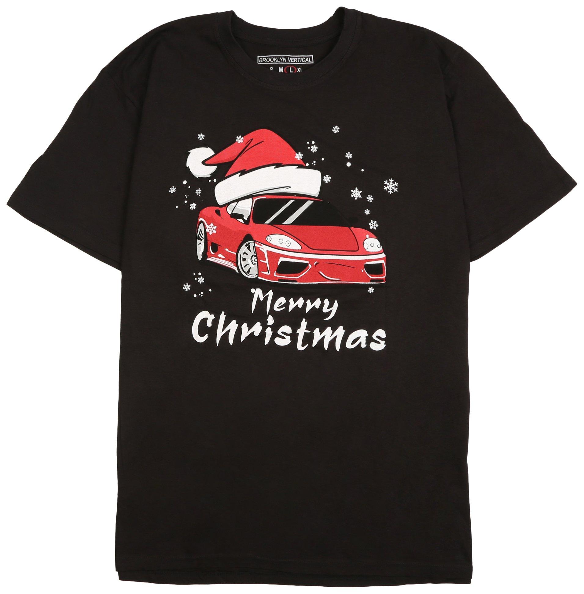 Mens Merry Xmas Car Short Sleeve T-Shirt