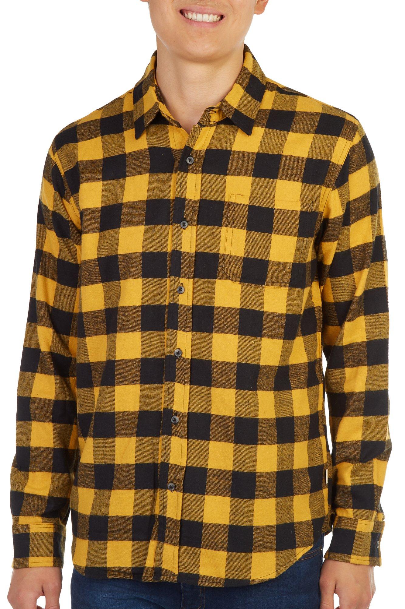 Cromoncent Men's Casual Plaid Flannel Button Down Shirt, Buffalo Black  Yellow, Medium