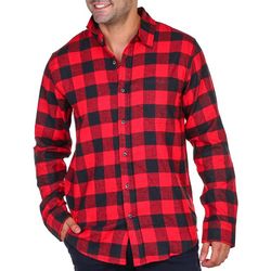 Visitor Mens Red Plaid Long Sleeve Flannel Shirt
