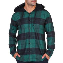 Visitor Mens Plaid Long Sleeve Flannel Hooded Shirt