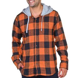 Visitor Mens Plaid Long Sleeve Flannel Hooded Shirt