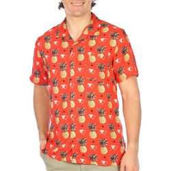 Visitor Mens Rayon Pineapple Button Down Short Sleeve Shirt