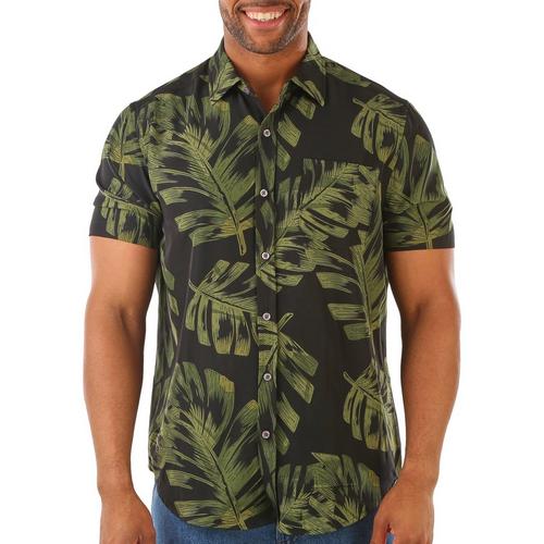 Visitor Mens Tropical Print Button Down Short Sleeve