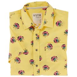 Visitor Mens Flamingo Vacay Short Sleeve Button-Up Shirt