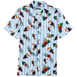 Visitor Mens Rayon Tropical Print Short Sleeve Shirt