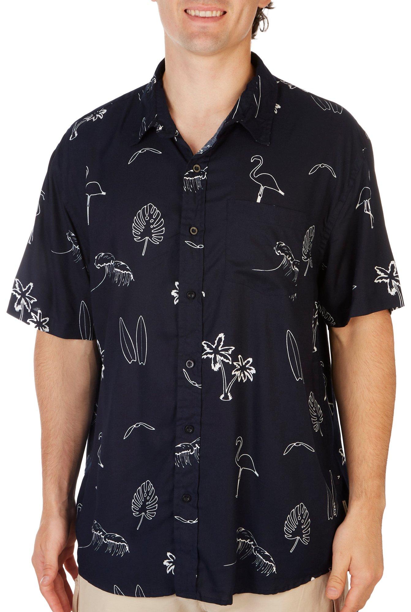 Visitor Mens Ray Surf Woven Short Sleeve Button-Up Shirt