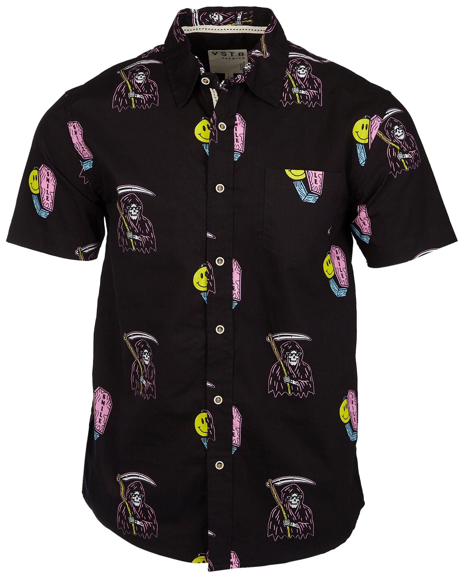 Visitor Mens Reaper and Smiles Print Short Sleeve Shirt