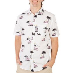Visitor Mens Button Down Flamingo Short Sleeve Shirt