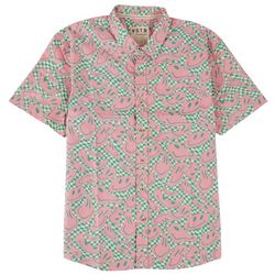 Visitor Mens Smiley Face Woven Short Sleeve Button-Up Shirt