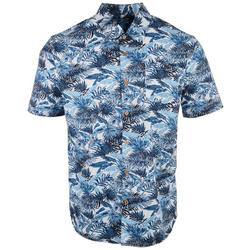 Mens Navy Palm Print Short Sleeve Shirt