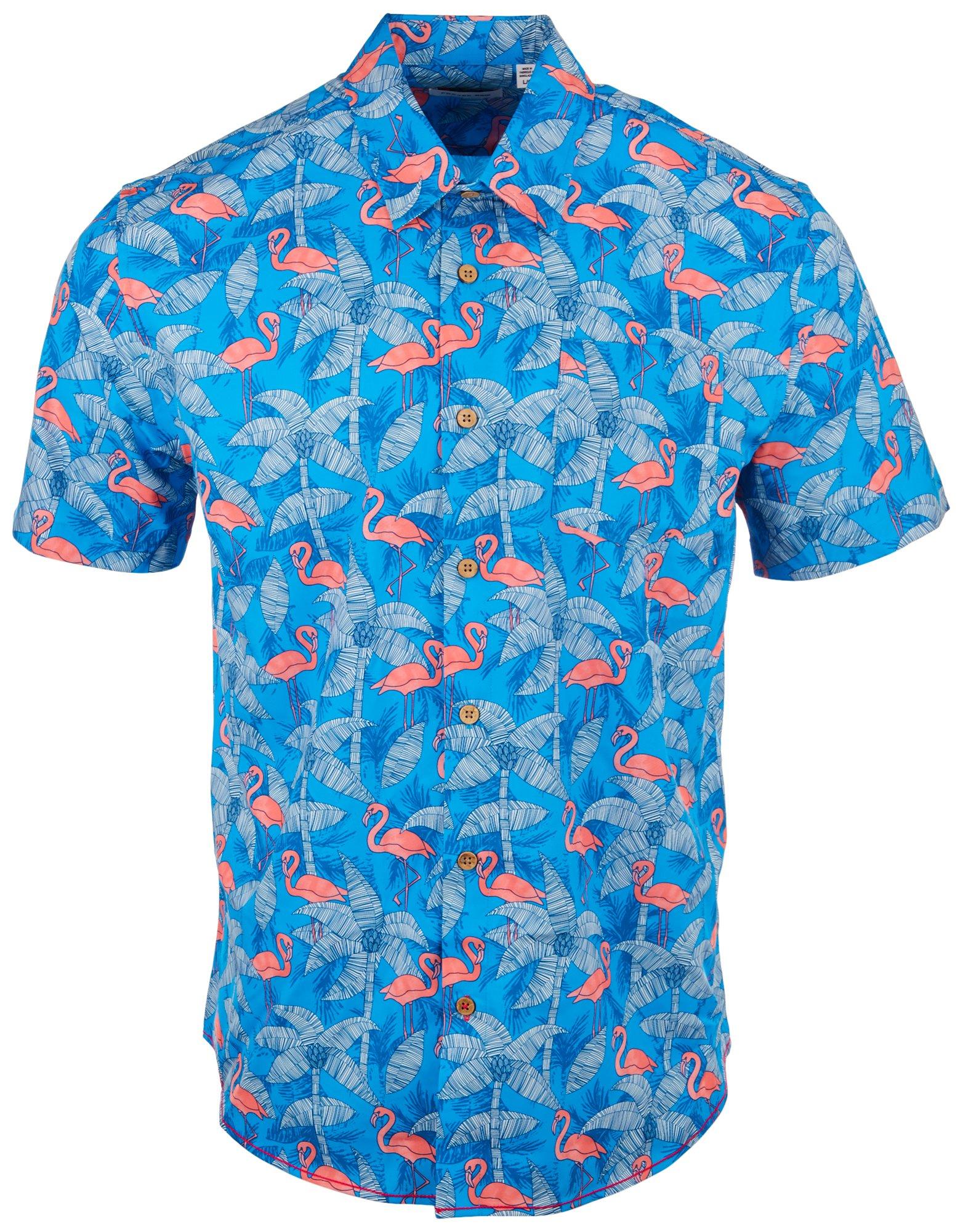 PROJEK RAW Mens Tropical Flamingo Short Sleeve Shirt