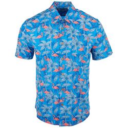 PROJEK RAW Mens Tropical Flamingo Short Sleeve Shirt