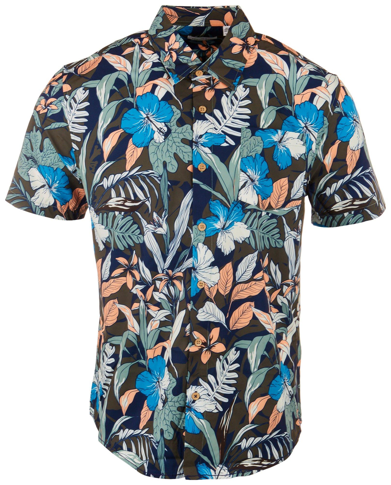 PROJEK RAW Mens Tropical Floral Short Sleeve Shirt