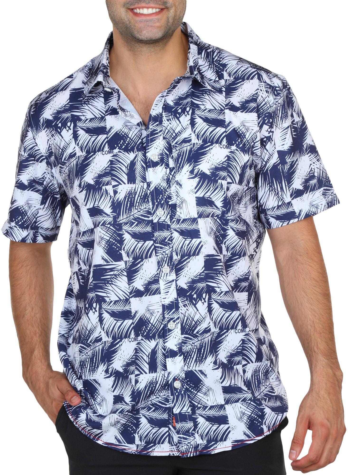 Mens Palm Leaves Print Short Sleeve Shirt