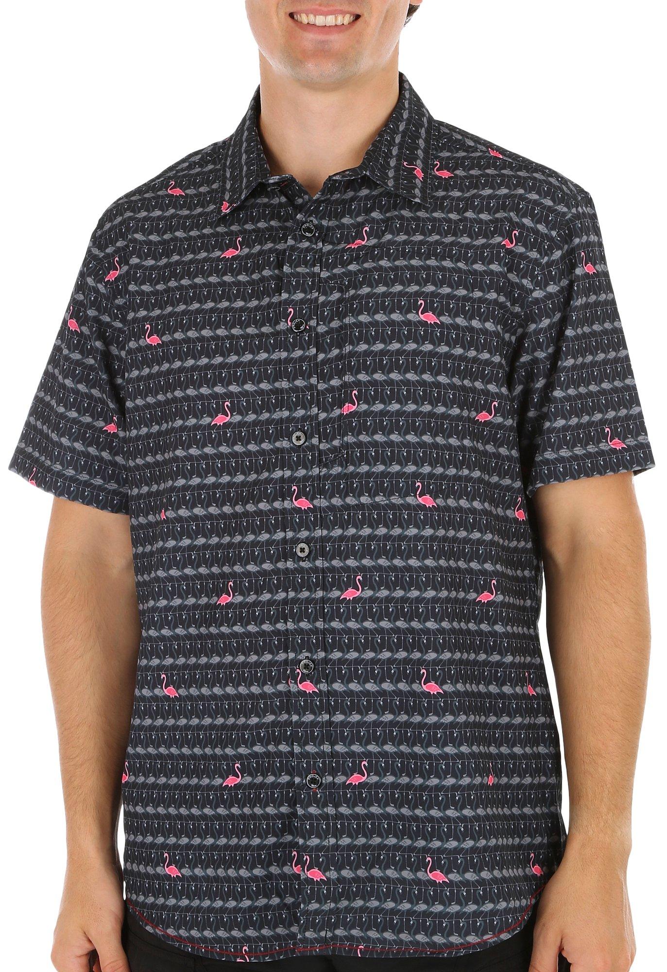 PROJEK RAW Mens Flamingo Print Short Sleeve Shirt