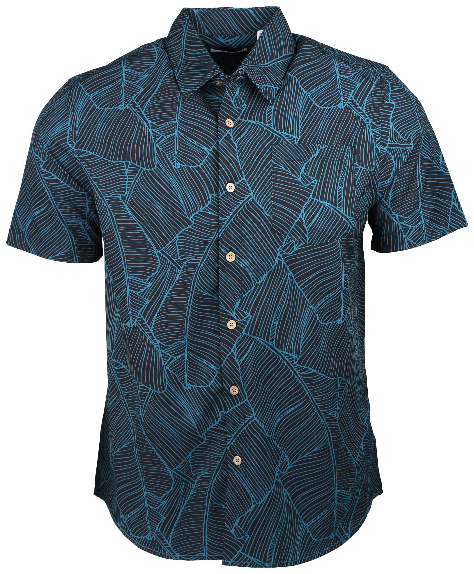 PROJEK RAW Mens Tropical Palm Print Short Sleeve Shirt