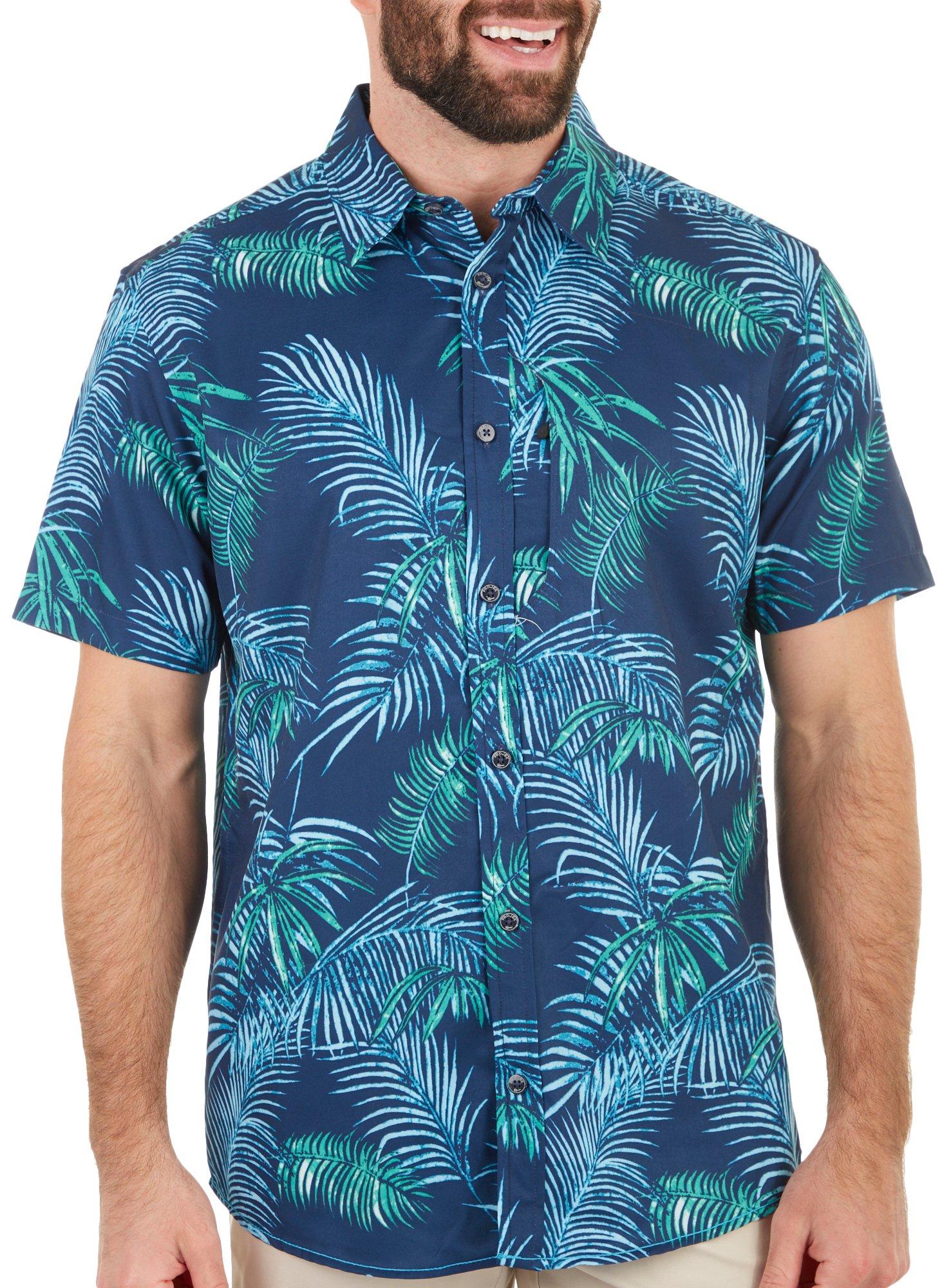 PROJEK RAW Mens Tropical Palm Leaves Short Sleeve Shirt