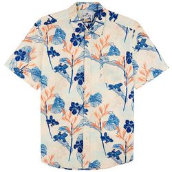 SPLIT Mens Perforated Tropical Floral Short Sleeve Shirt