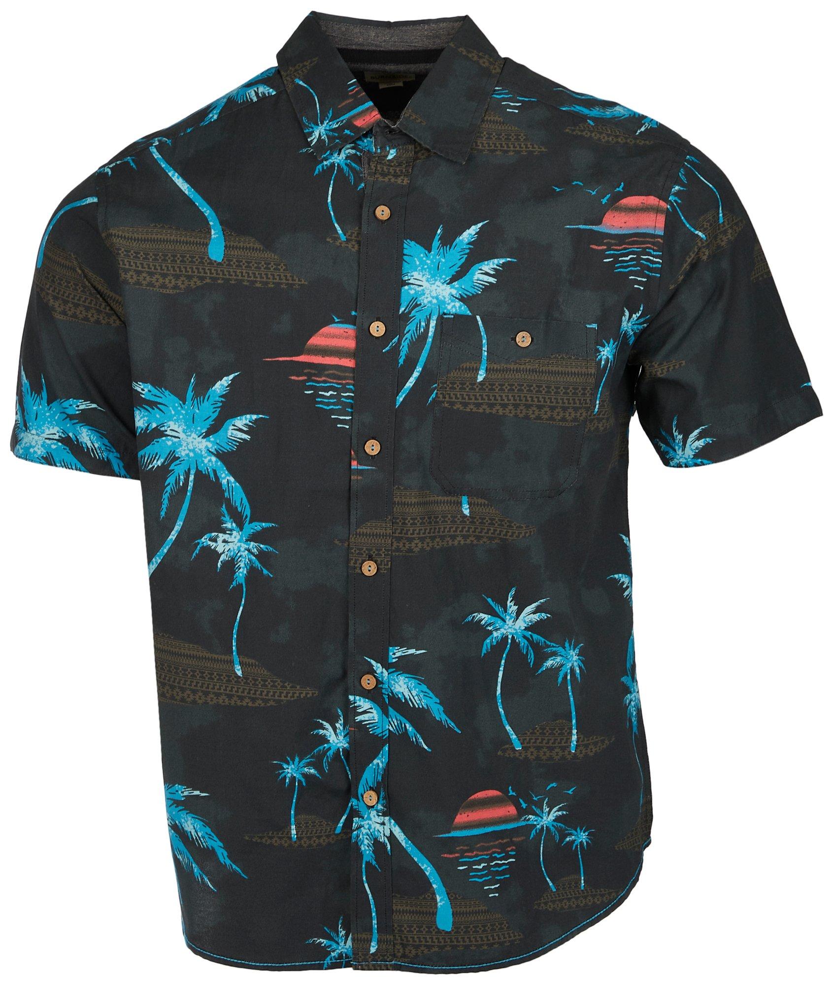 Burnside Mens Tropical Sunset Print Button Up Shirt