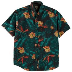 Burnside Mens Tropical Floral Leaves Print Button Up Shirt