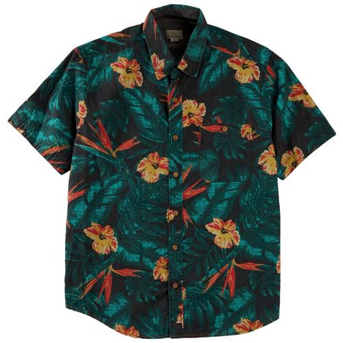 Burnside Mens Tropical Floral Leaves Print Button Up